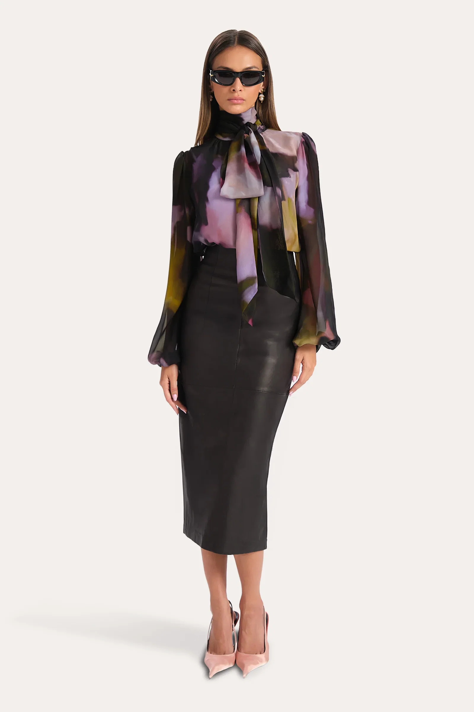 Image of Emma Silk Chiffon Printed Bodysuit