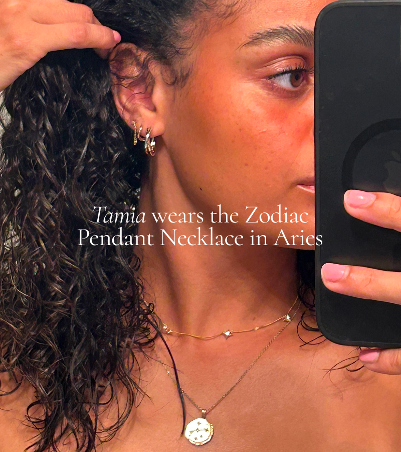 Tamia wears the Zodiac Pendant Necklace in Aries