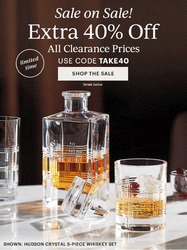 Sale on Sale!  Extra 40% Off  All Clearance Prices  USE CODE TAKE40  [SHOP THE SALE] Details below.  limited time
