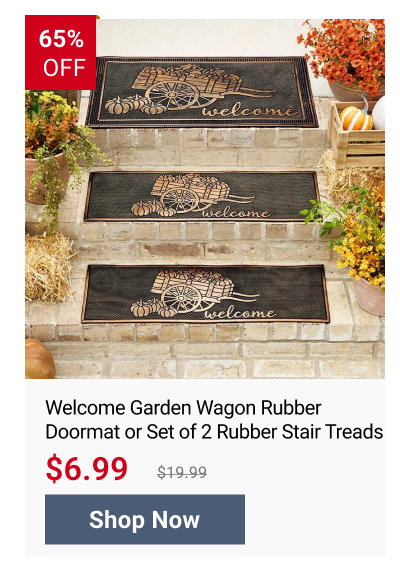 Welcome Garden Wagon Rubber Doormat or Set of 2 Rubber Stair Treads