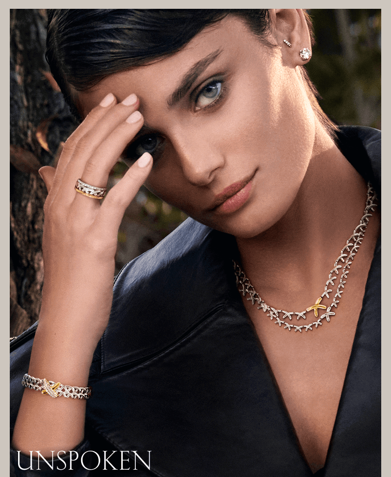 Model wearing Unspoken Collection jewelry.