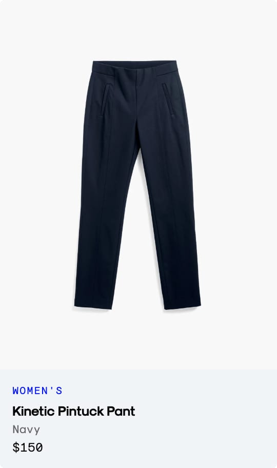 Women's Kinetic Pintuck Pant in Navy, $150