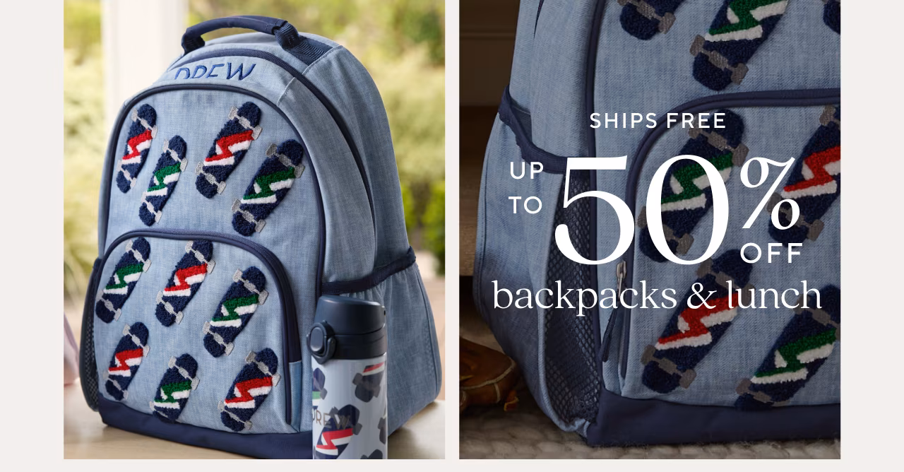 up to 50% off backpacks & lunch