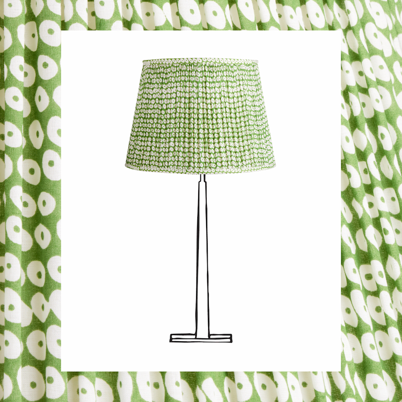 30cm straight empire gathered lampshade in green block printed cotton