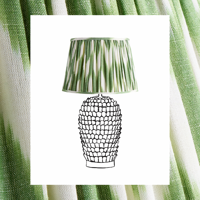 30cm straight empire shade in green zig zag ikat woven linen