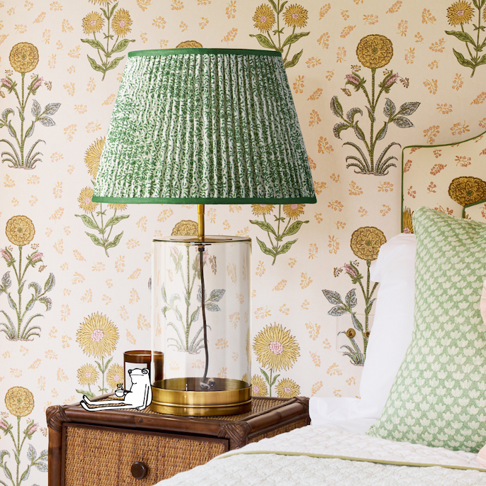 45cm straight empire shade in emerald 'posy' linen by ellen merchant 