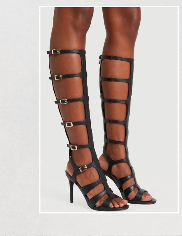 Shop Knee High Buckle Strap Gladiator Stiletto Sandals