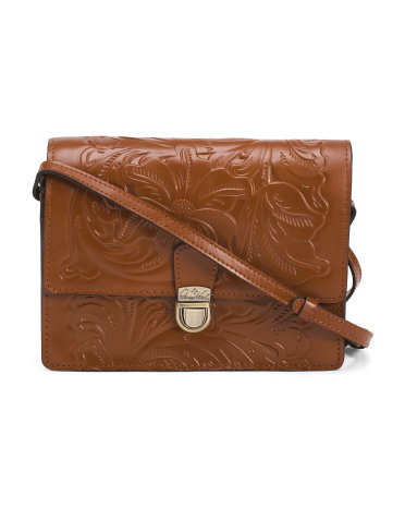 Leather Lanza Multi Compartment Crossbody | Tan Tooled