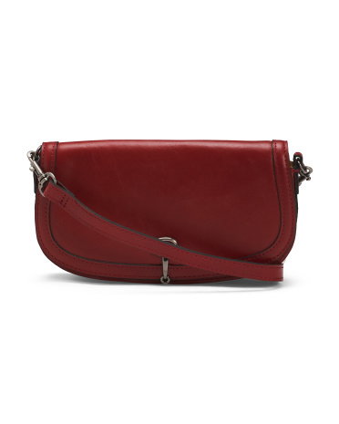 Leather Mae Clutch With Push Latch Closure And Shoulder Strap for Women | Lava