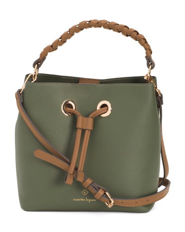 Elianna Bucket Bag With Braided Handle for Women | Green | Leather/Metal