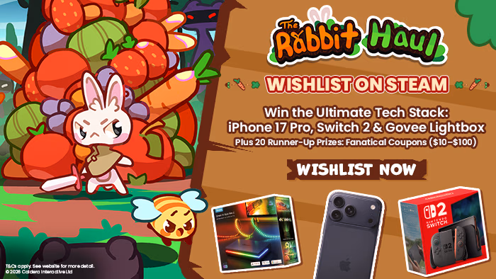 Wishlist on Steam: The Rabbit Haul! Enter the prize draw to win an iPhone 17 Pro, Nintendo Switch 2, & Govee Lightbox bundle, or Fanatical Coupons. Wishlist Now! T&Cs apply. See website for more details.
