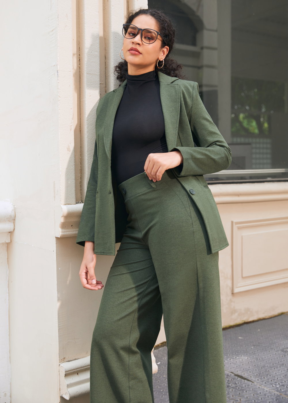 CLASSIC HIGH-WAIST DPYP DRESS PANT YOGA PANT | WIDE (HEATHER OLIVE)