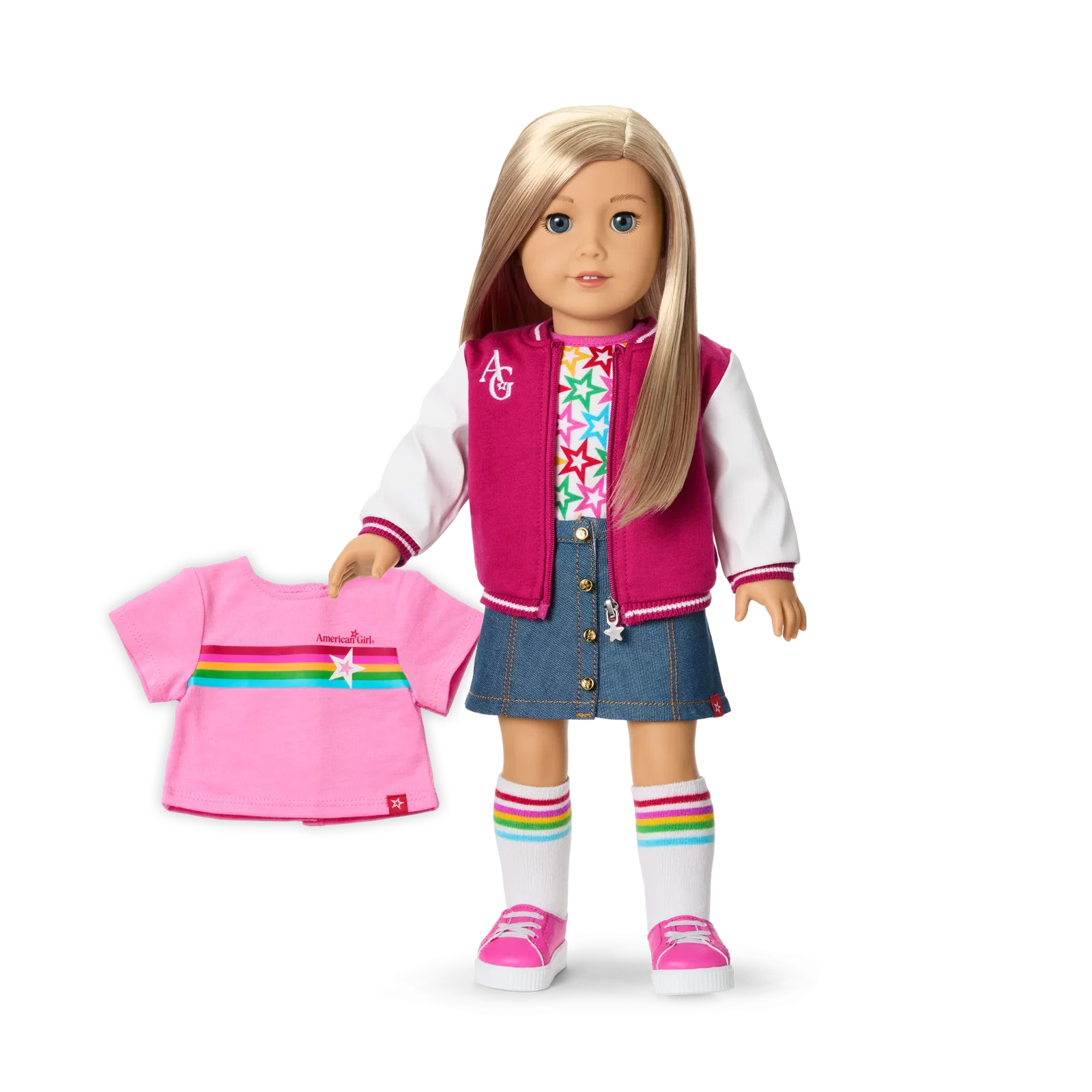 Image of Truly Me™ 18-inch Doll #100 with straight layered blonde hair