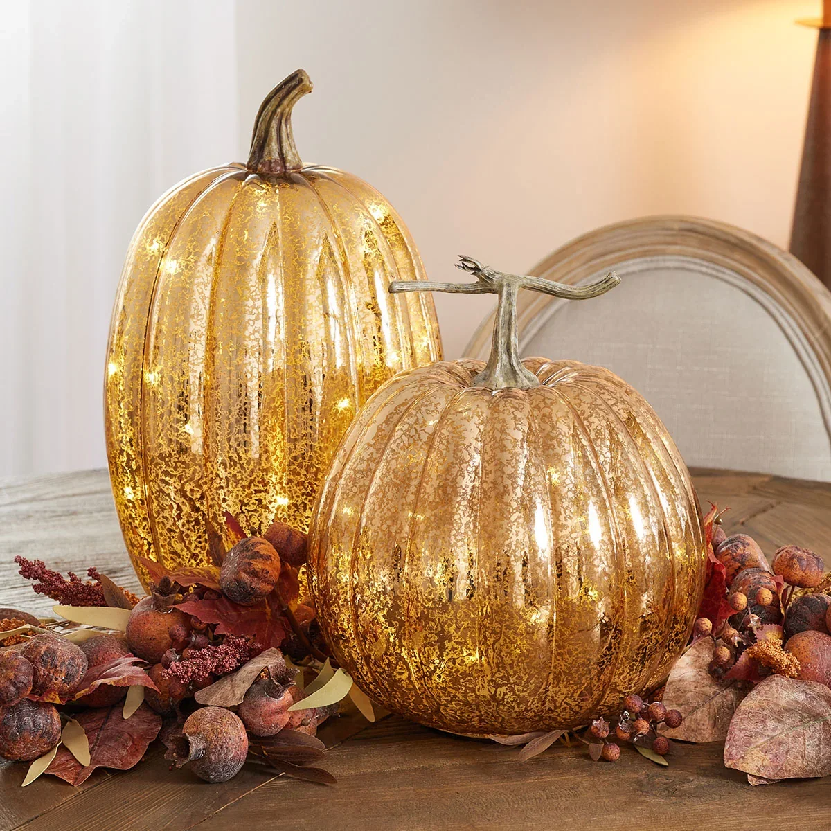 Image of Illuminated Metallic Pumpkin Duo (Set of 2)
