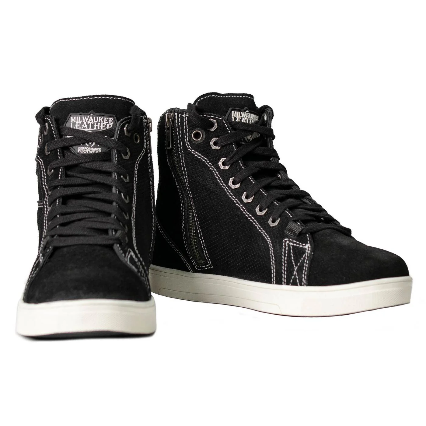 Image of Milwaukee Leather Men's Roadstitch Black Suede Reinforced Street Riding Shoes w/ White Stitching - MBM9107