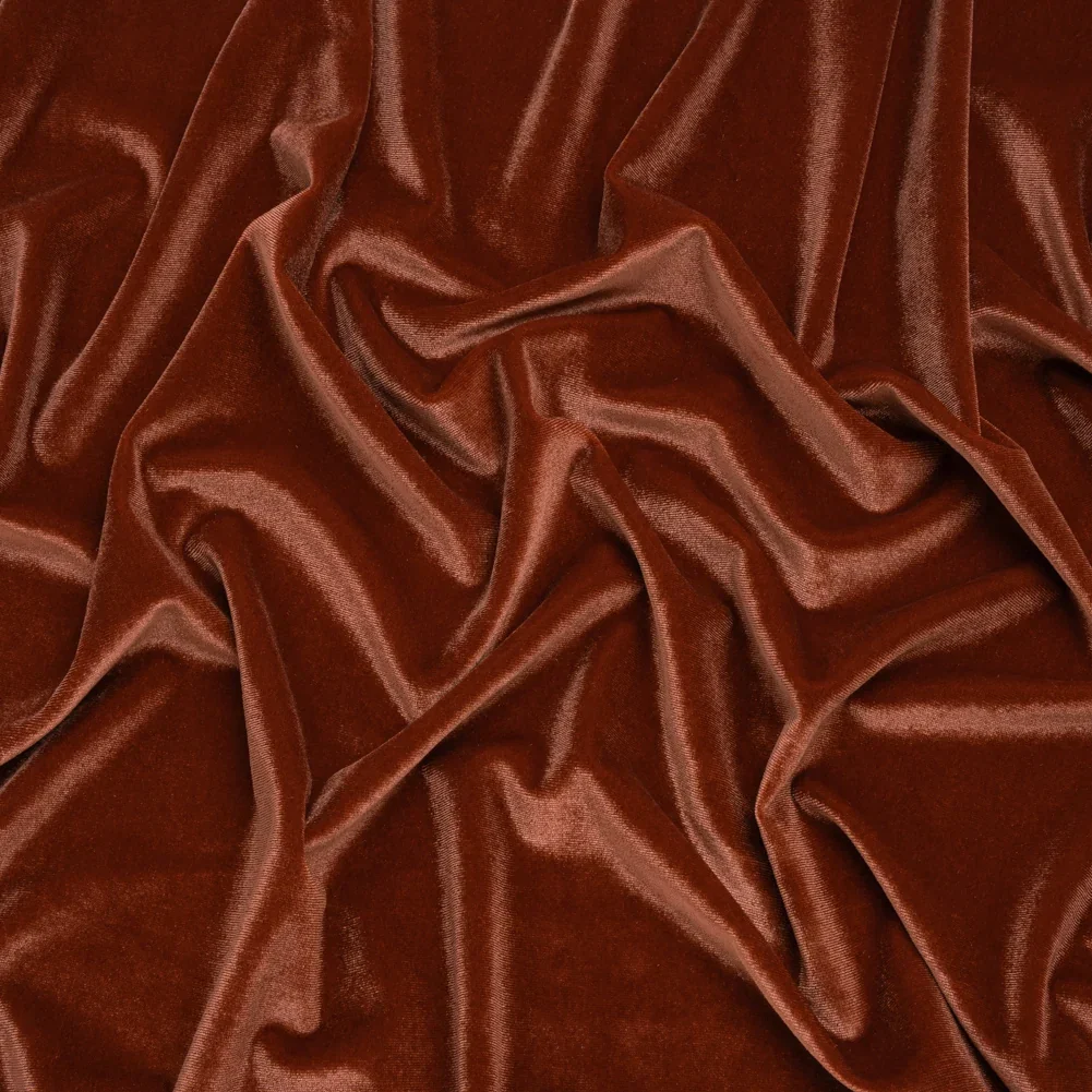 Image of Stretch Polyester Velour - Cinnamon - Designer Deadstock