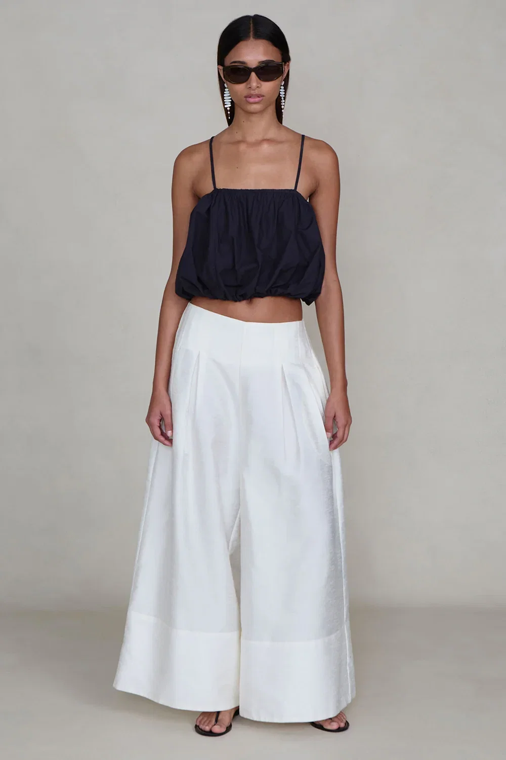 Image of Dupioni Ultra Wide Leg Trouser White