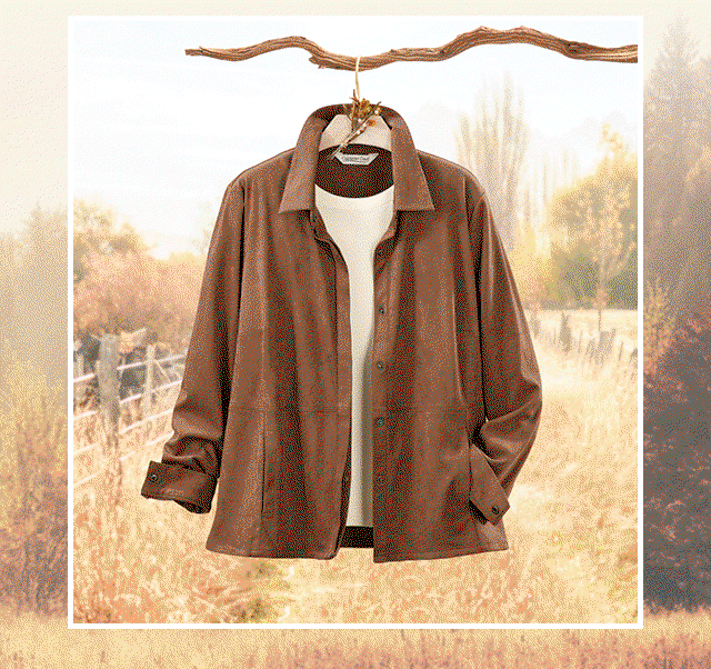Stretch Faux Suede Shirt Jacket GIF