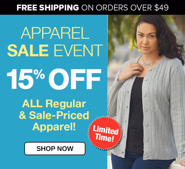 Apparel Sale Event: 15% Off All Regular & Sale-Priced Apparel