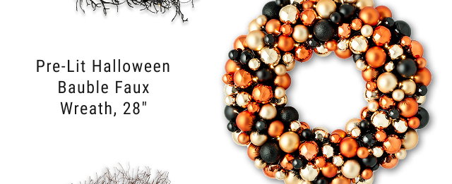 Pre-Lit Halloween Bauble Faux Wreath, 28”