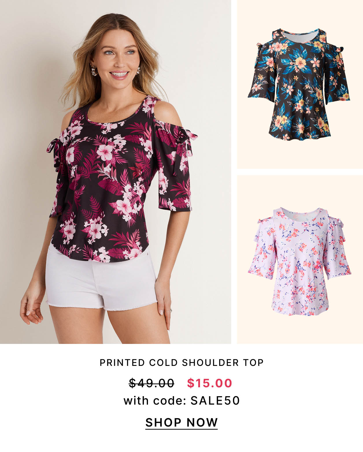 Printed Cold Shoulder Top