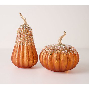 2Pc Lit Cinderella Mercury Glass Pumpkin & Gourd by Valerie