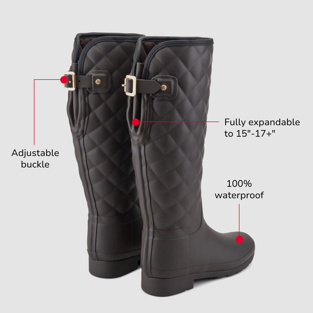 Women's Refined Adjustable Quilted Slim Fit Tall Rain Boots