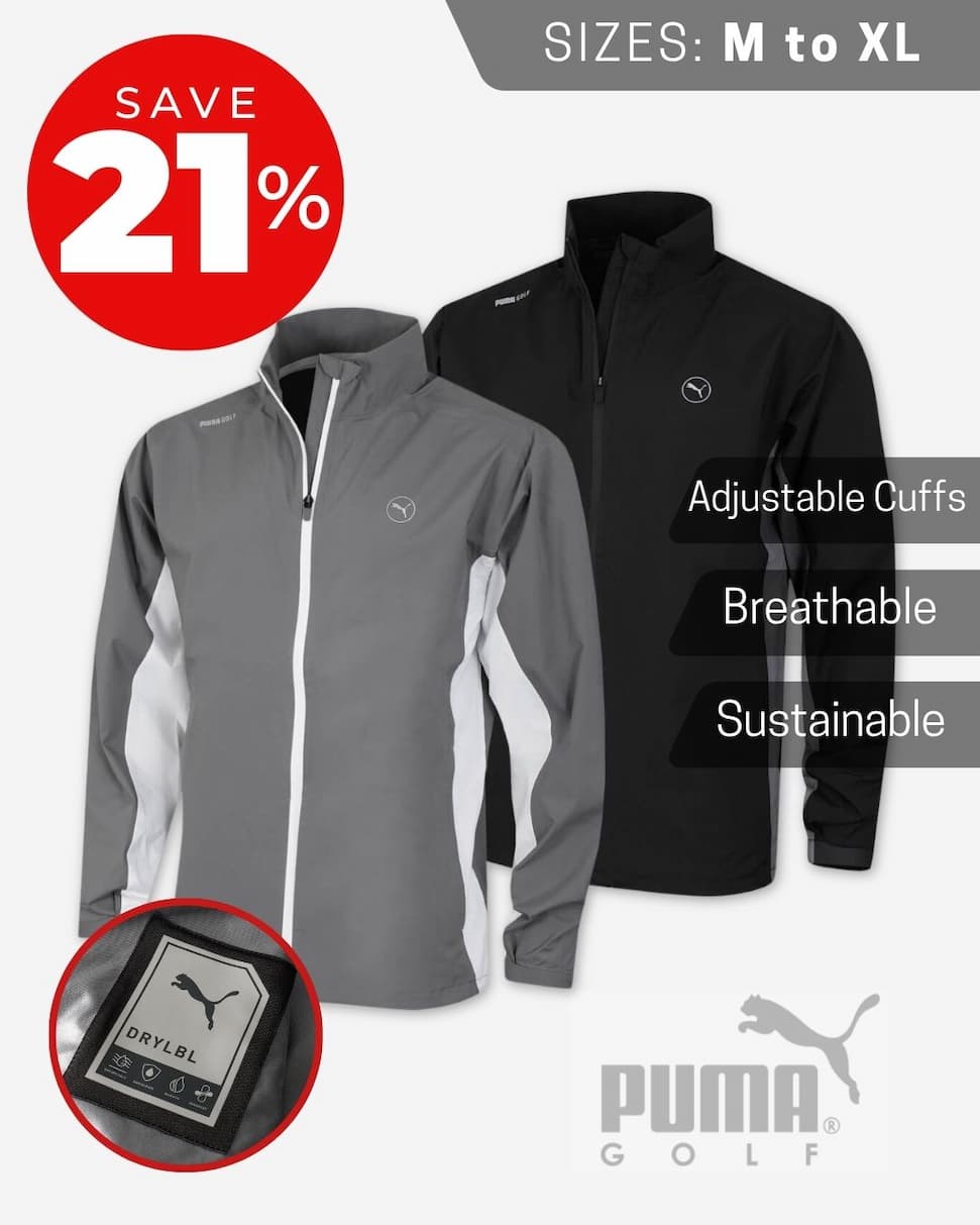 Puma Golf Mens DRYLBL Rain Waterproof Recycled Adjustable Jacket