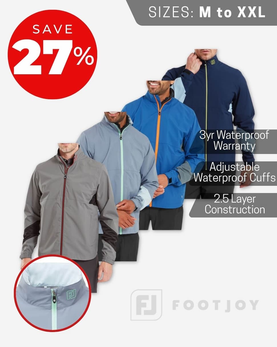 Footjoy Mens HydroLite X Waterproof Stretch Breathable Packable Golf Jacket
