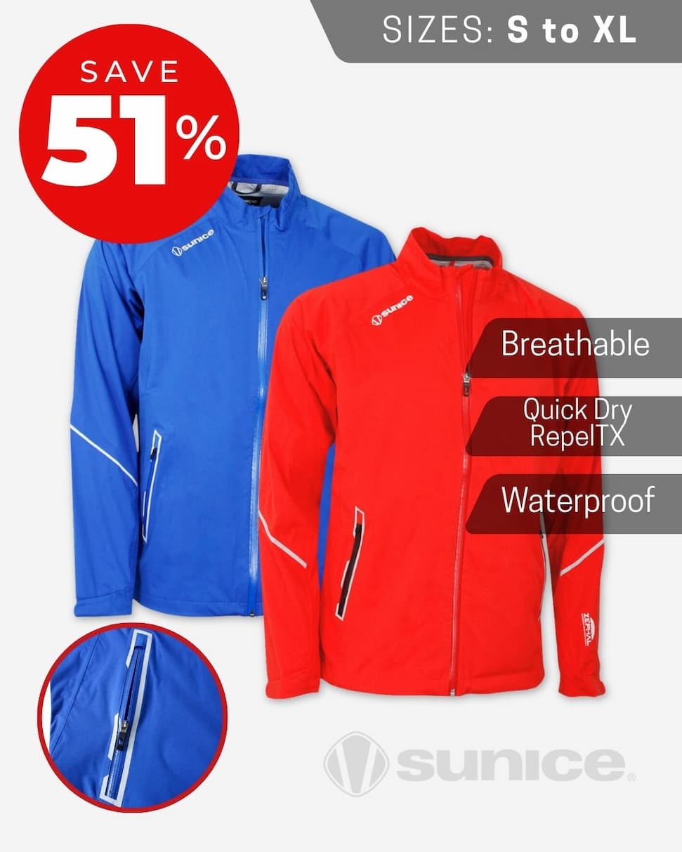 Sunice Mens Jay Zephal FlexTech Waterproof Golf Rain Jacket