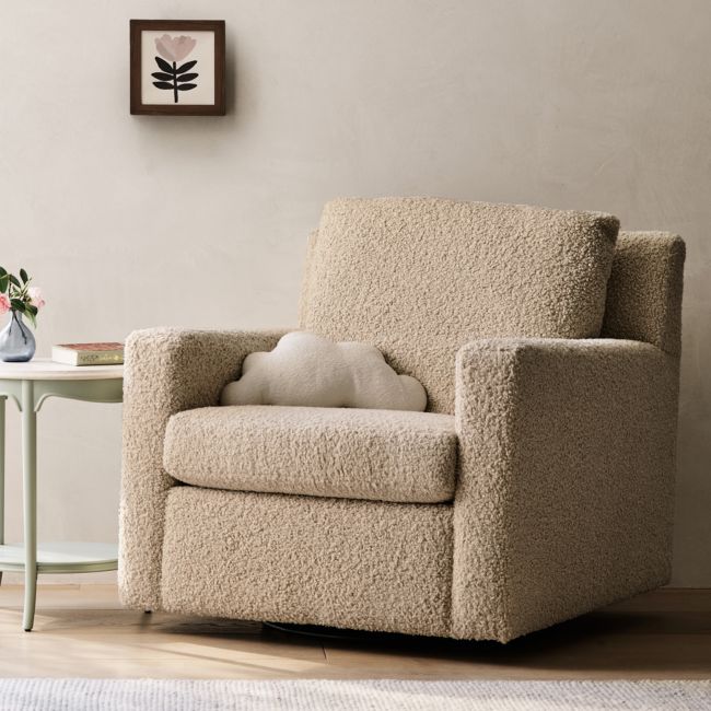 Image of Murray Beige Sherpa Nursery Swivel Glider Chair