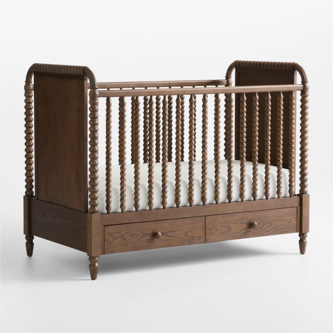 Image of Jenny Lind Heirloom Deep Brown Wood Convertible Storage Baby Crib with Toddler Bed Rail