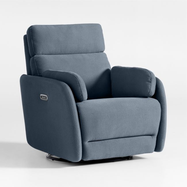 Image of Owen Denim Blue Nursery Electronic Power Recliner with Night Light