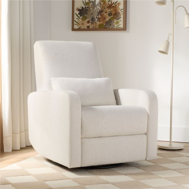 Image of Kinney Linen Natural Stripe Swivel Glider Power Recliner Nursery Chair
