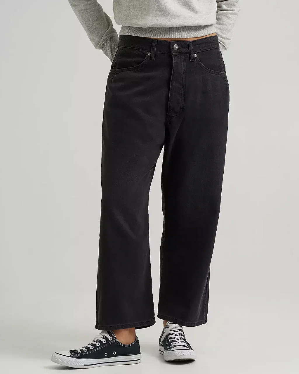Image of Loose Crop Button-Fly Jean - Dark Memory