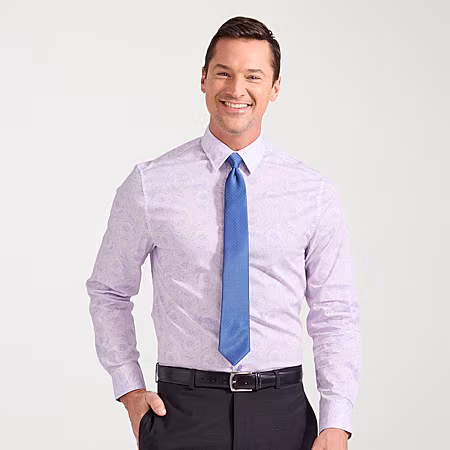 Image of Nick Graham Mens Spread Collar Long Sleeve Stretch Fabric Shirt + Tie Set