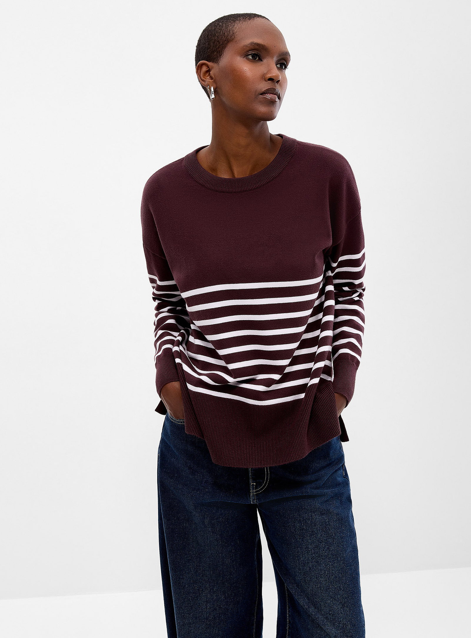 Loose-fit stretch striped sweater