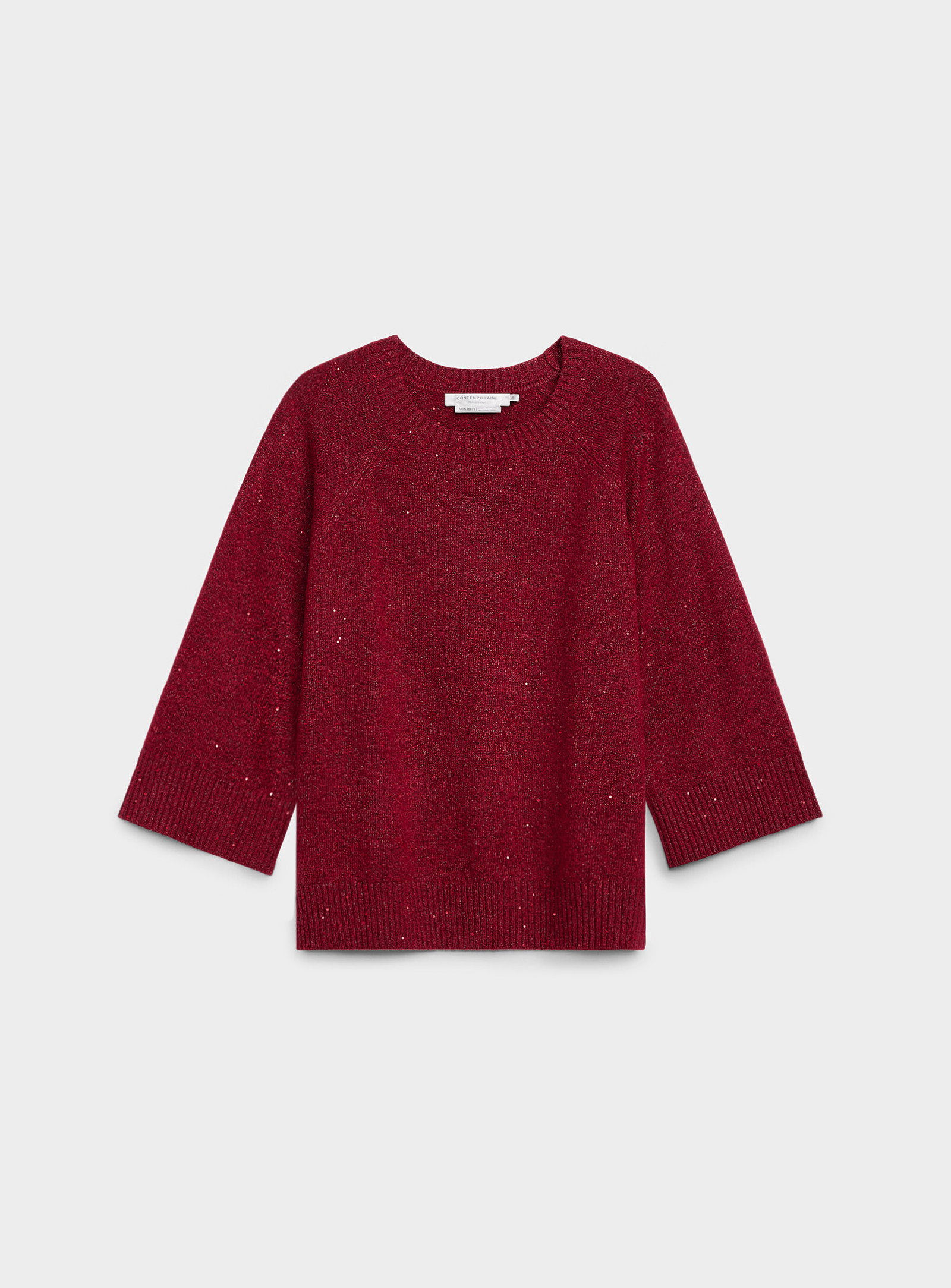 3/4 sleeve sequined knit sweater
