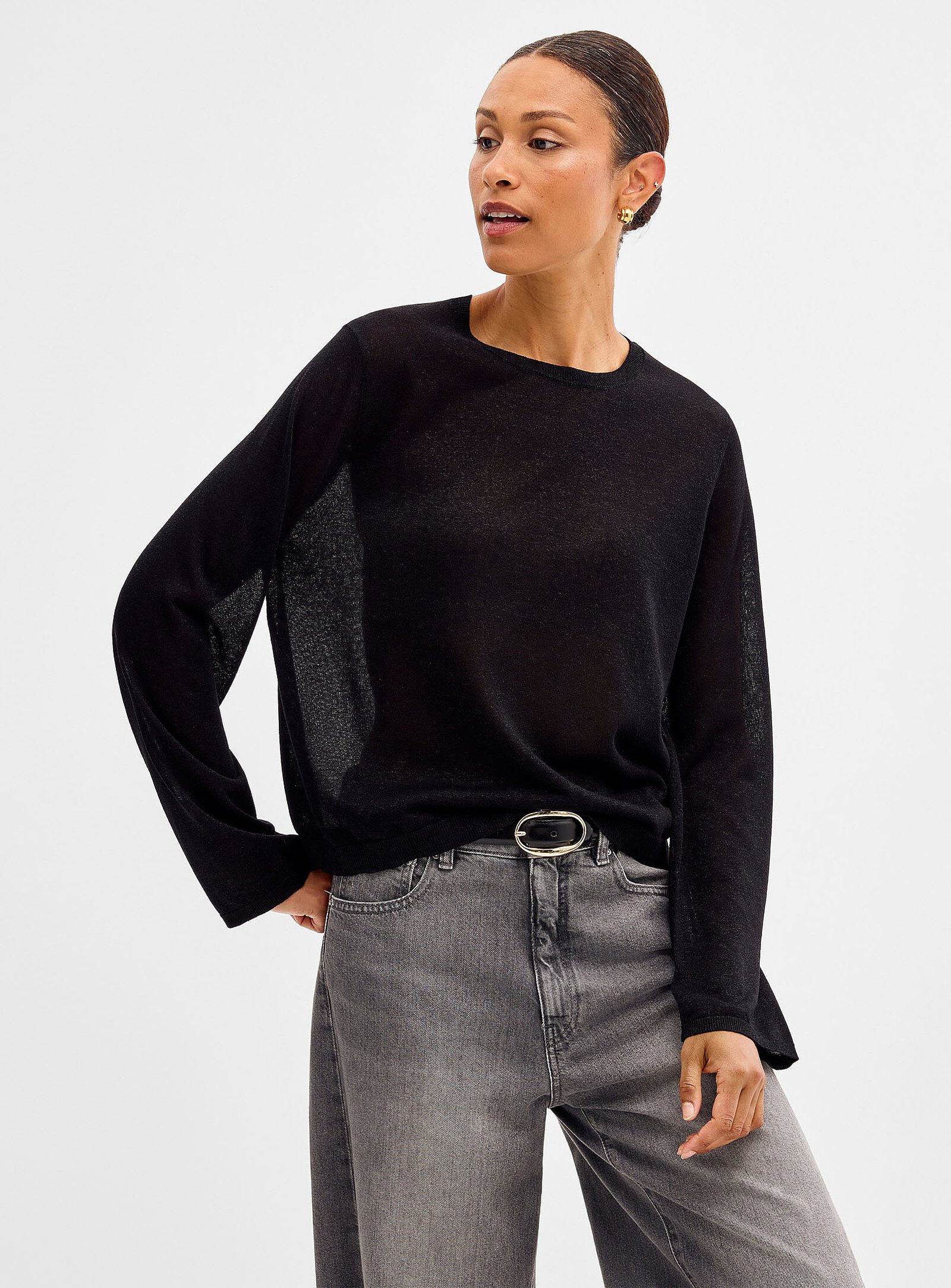 Boxy shimmering fine-knit sweater