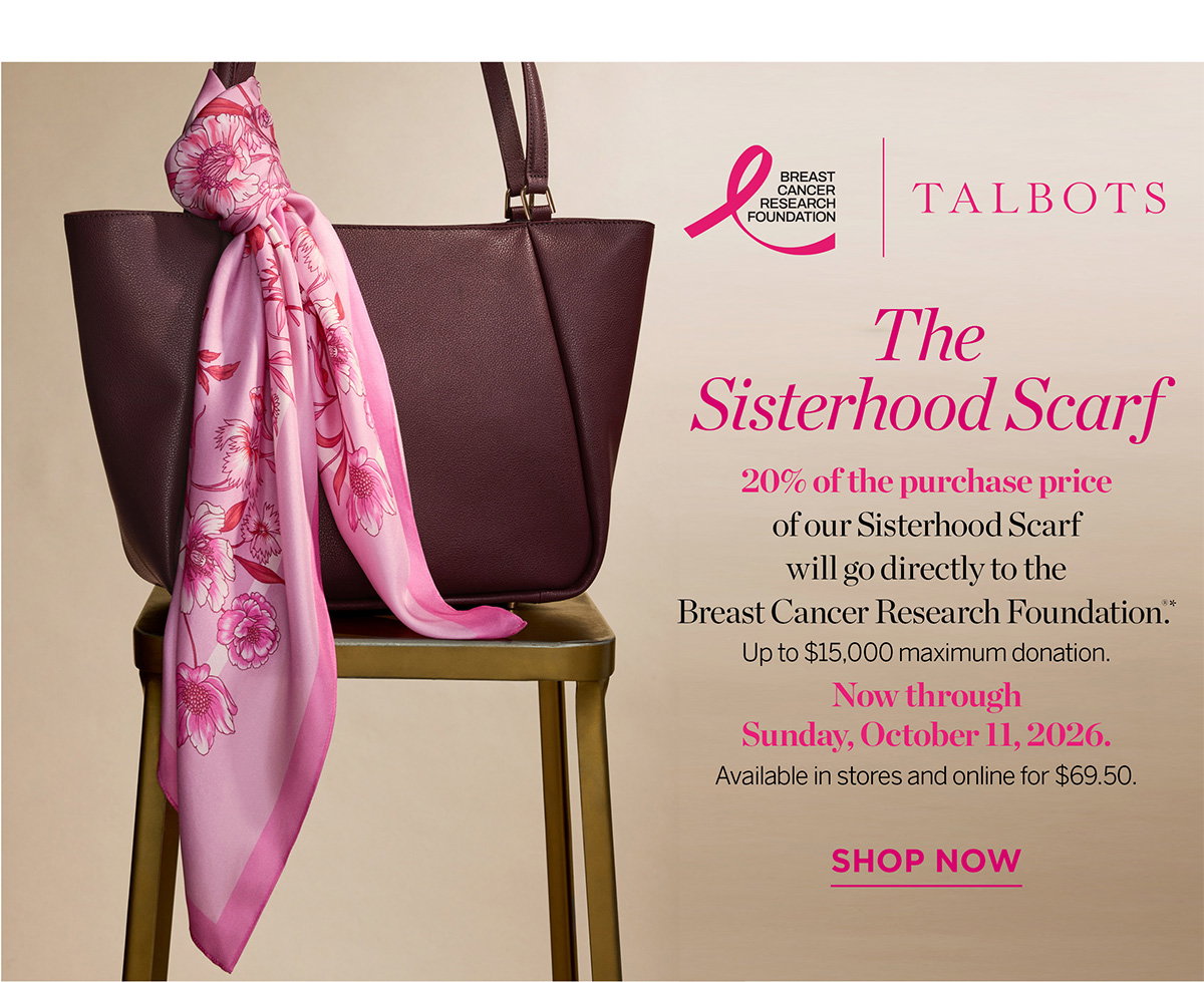 20% of the purchase price of our Sisterhood Scarf will go directly to the BCRF | Shop Now