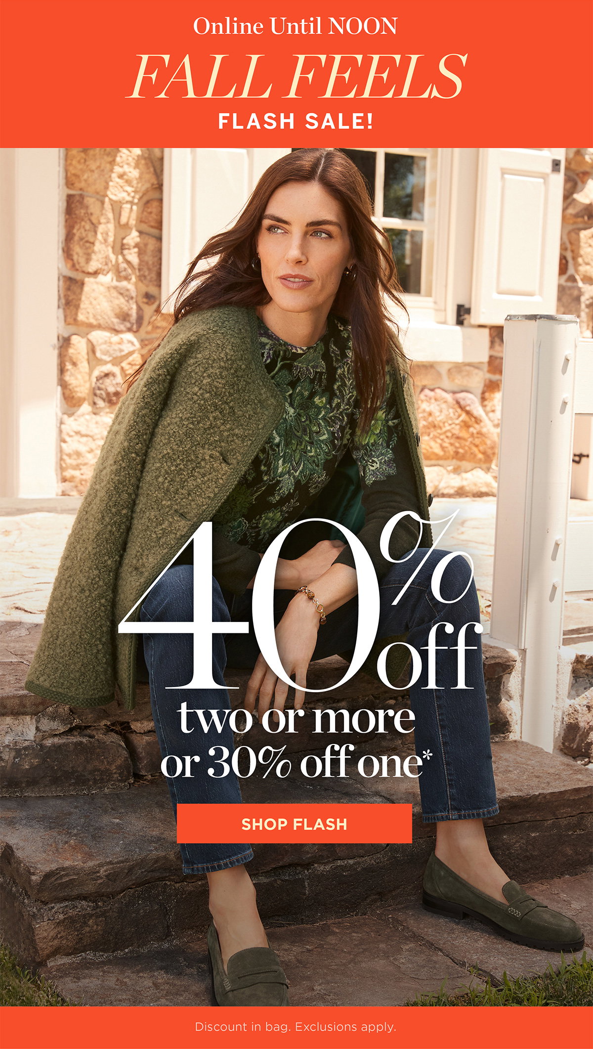 Online Until NOON Flash Sale! 40% off two or more or 30% off one | Shop Flash
