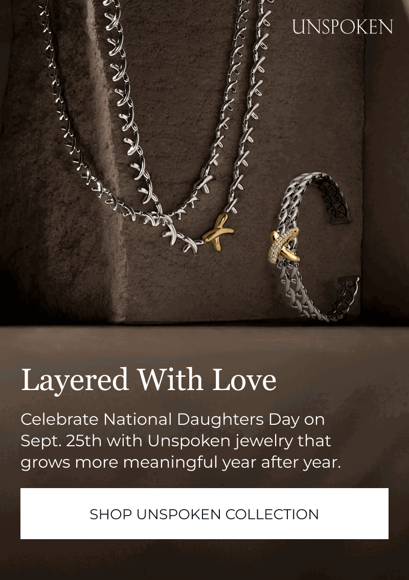 Two necklaces and a bracelet from the Unspoken collection. Layered with love. Click to Shop Unspoken