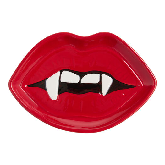 Red and Black Vampire Lips Hand Painted Appetizer Plate
