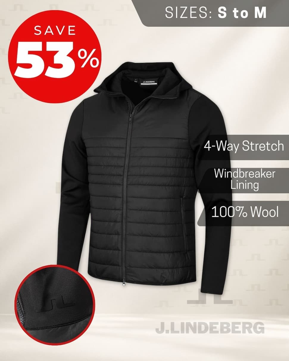 J.Lindeberg Mens Martino Quilt Hybrid Hooded Stretch Golf Jacket