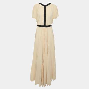 Beige Crepe Pleated Contrast M