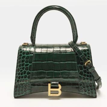 Hourglass Small Green Croc Emb