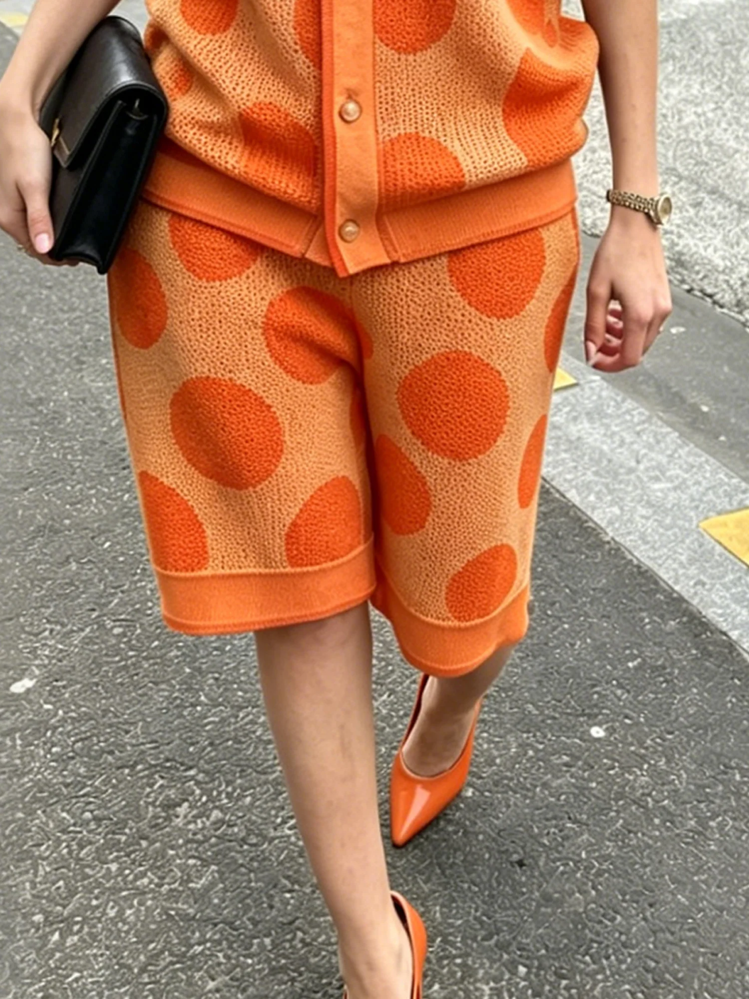 Casual Polka Dots Sweater Straight Pants Shorts