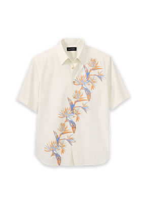 Cotton Botanical Casual Shirt - White-Classic Fit / Medium
