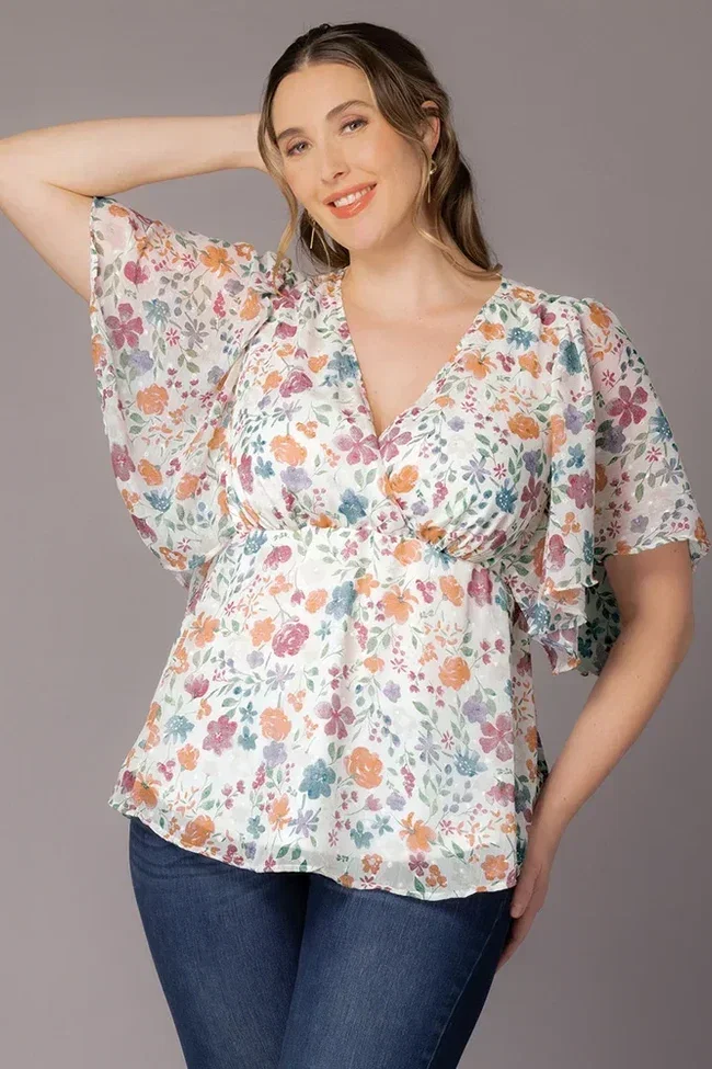 Image of Seaside Serenade Top  - Pale Blossoms -  Plus