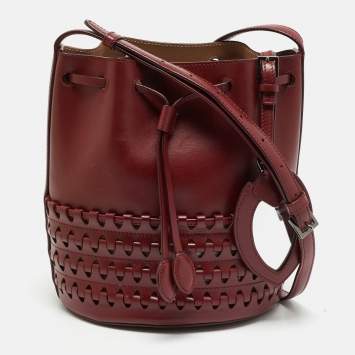 Red Leather Drawstring Bucket 